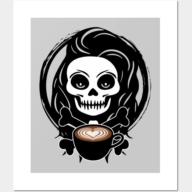 Barista Skull and Coffee Cup Black Logo Wall Art by Nuletto